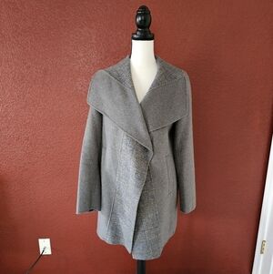 Gray Plaid Wool Blend Coat